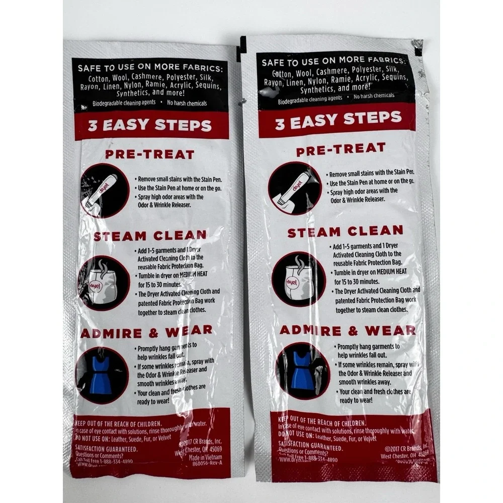 New Lot Of 2 Dryel At-Home‎ Dry Cleaner Dryer Activated Cleaning Cloths